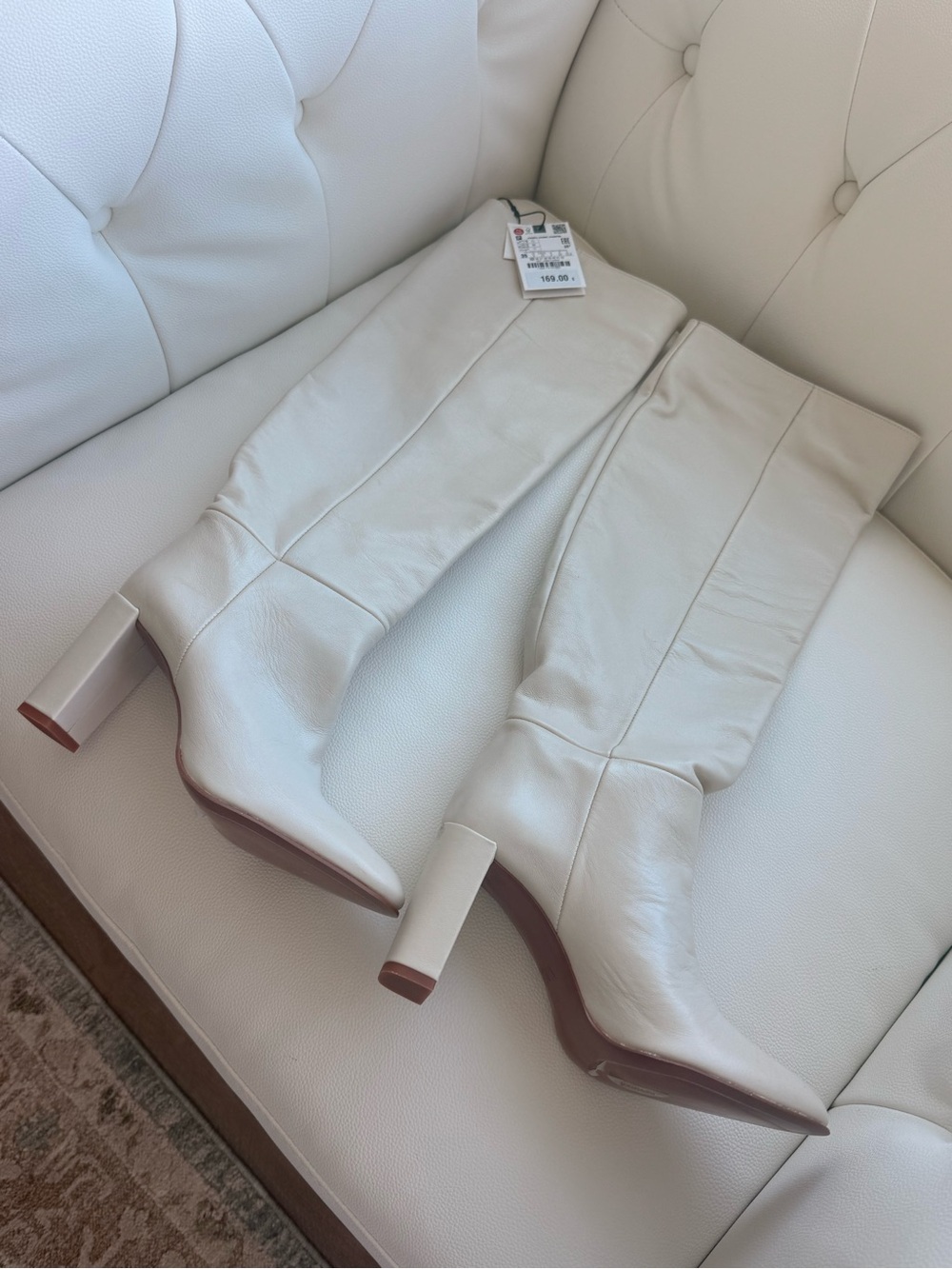 Cream Over-the-Knee Block Heel Boots